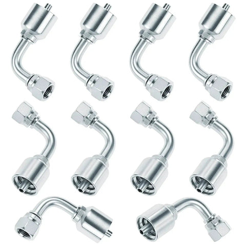 10 Pack One Quarter Inch Hydraulic Fittings Kit With One Quarter Inch JIC 37 Degree Female 90 Degree Swivel End Permanent Crimp Fittings For Hose Repair Leak Proof Connections Heavy Duty DIY Hydraulic Line Fix