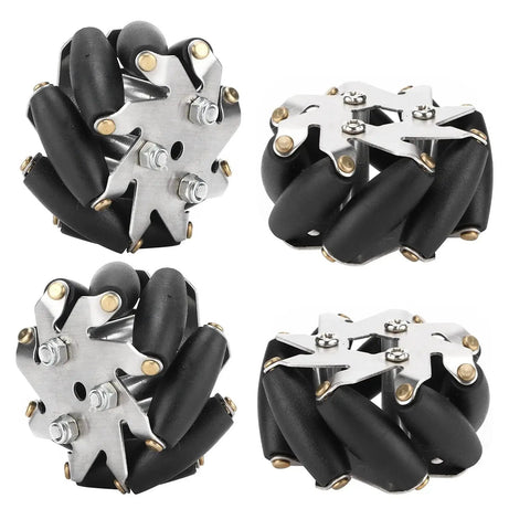 Heavy Duty 48mm Steel Mecanum Wheel Set For Robot Cars And RC Projects, 4 Pcs Left And Right Omni Wheels With 8 Rollers