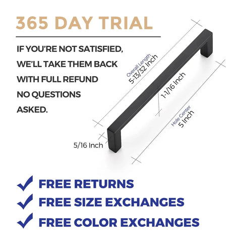 30 Pack Matte Black Cabinet Pulls With Five Inch Center To Center Holes Slim Square Kitchen Handles with 365 day trial offer
