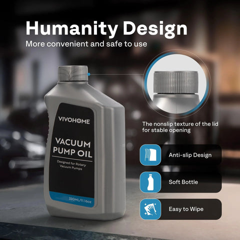 VIVOHOME vacuum pump oil bottle, 330 ml, gray plastic container with black label for rotary vacuum pumps