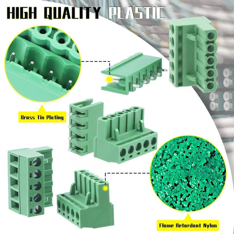 Green 32 Set Value Pack Pluggable Terminal Block Connector Kit With Male And Female Sockets, 5.08mm Pitch, assorted configurations