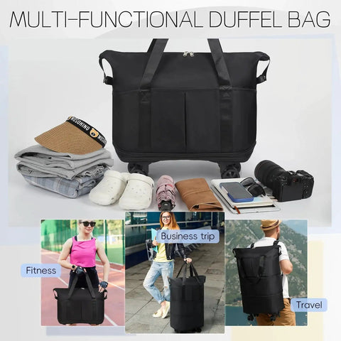 Rolling Duffel Bag With Wheels For Travel Expandable And Foldable Large Capacity Carry On Luggage Bag Black with travel items