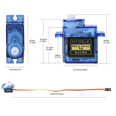 Dimensions and design of SG90 9G Micro Servo Motors 10 Pack For Arduino Raspberry Pi DIY Robots RC Car Boat Helicopter And Model Control