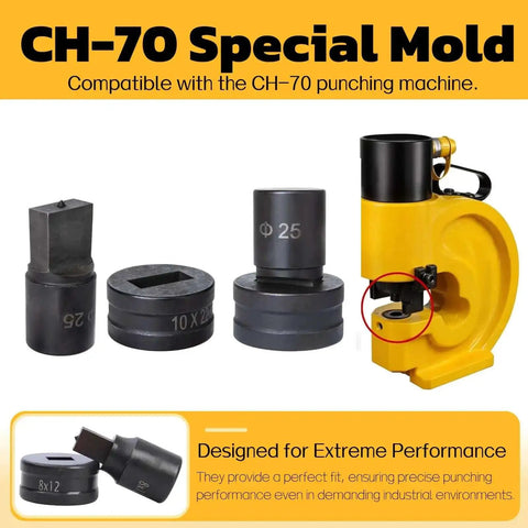Rectangle Die For CH-70 Hydraulic Press Heavy Duty Metal Punch Die 15x20mm displayed with CH-70 punch machine components