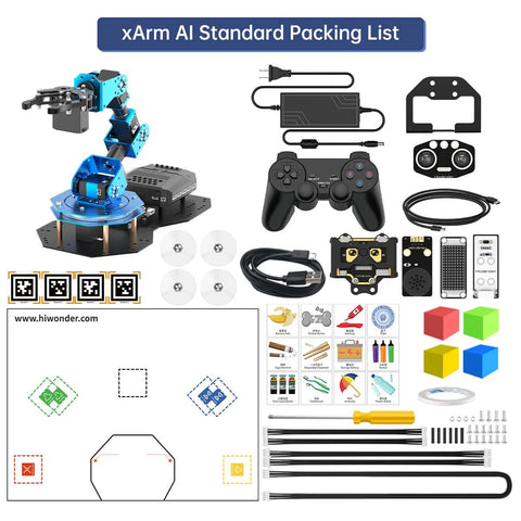 LewanSoul xArmAI 6DOF robotic arm educational kit with blue modular arm, controller and cables