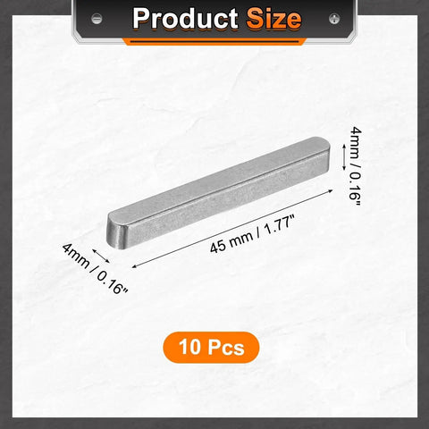Ten Pack Round Ended Feather Keys 5x5x45mm Carbon Steel Key Stock for Shaft Keyways and Machine Keyways, front view