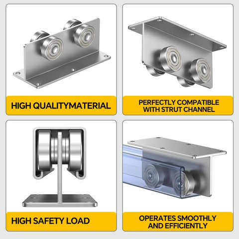 Beefy 4-Wheel Trolley Assembly For Strut Channel Barn Doors And Shed Sliding Doors Roller Track Kit Durable Steel Trolley