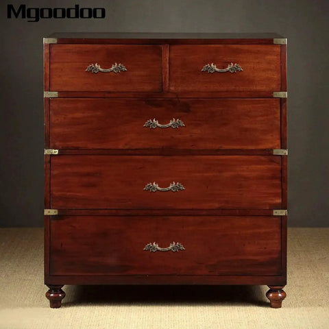 Wooden dresser with Five Piece Antique Bronze Drawer Handle Set 6.61 Inch Vintage Cabinet Pulls, highlighting Euro Style French Provincial hardware.