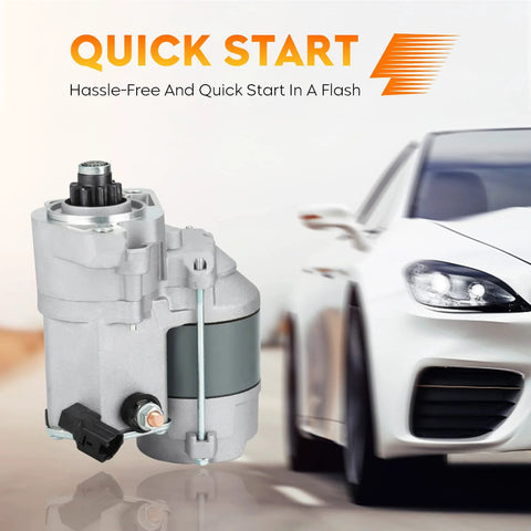 Beefy 3.4L Starter For Manual Transmission Fits Tacomas Tundras 4Runners And T100 V6 next to a car, silver color.