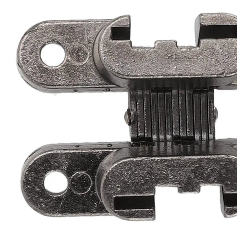 Close-up of 3 Pack 43mm Invisible Hinges For Cabinets And Jewelry Boxes, 180 Degree Zinc Alloy Cross Hinge, Hidden Door Lock Hardware In Durable Black Plated Finish.
