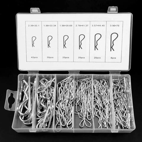 150 Pcs R Clip Cotter Pin Set With 6 Sizes In Plastic Box For Automotive Mechanics Tractor Hitch Pin Hairpin Fastener Car Truck Lawn Mower Repair And Heavy Duty Quick Secure Pins