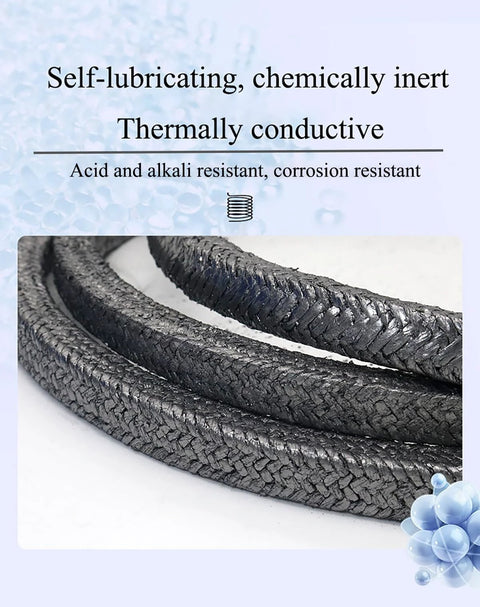 Graphite braided packing rope, 0.47 in dia, 101 ft length for pump glands or valve stems