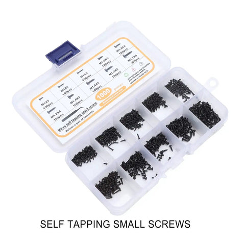 1000Pcs Small Screw Assortment Kit With Tweezers M1 M1.2 M1.4 M1.7 Black For Glasses Repair Watch Phone Electronics