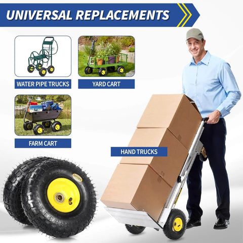 Heavy-Duty 4.10/3.50-4 Rubber Tire And Wheel Set With 2.25-Inch Offset Hub And 5/8-Inch Sealed Bearings for hand trucks and trolleys