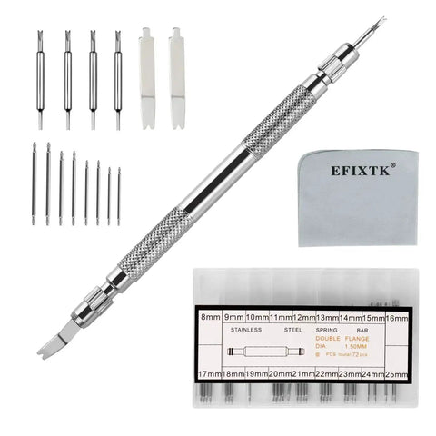 Pro Grade Spring Bar Tool Set For Watch Bands With 6 Extra Tips And 72 Pins, Easy Strap Removal And Repair Kit With Tweezers