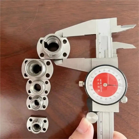 Caliper measuring ball nut components from Miniature Ball Screw Kit For 3D Printers With Ball Nut 6mm 8mm 10mm Options, durable steel.