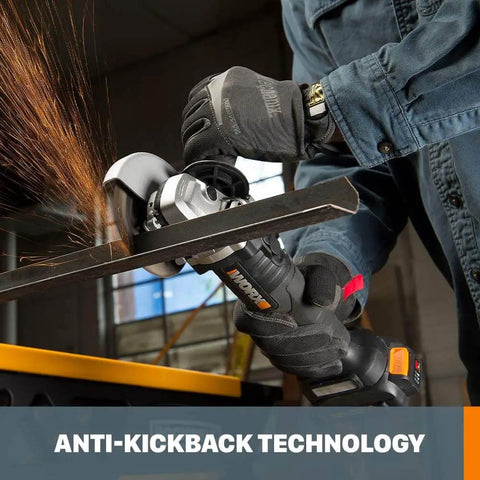 Using Cordless 4.5 Inch Angle Grinder With Brushless Motor, 20V Power Share, Tool Only, in workshop cutting metal