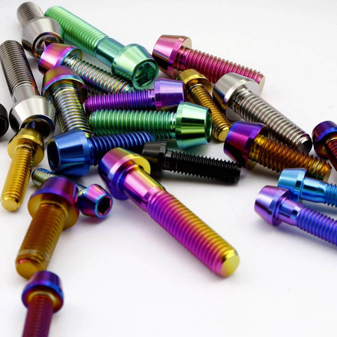 Assorted colorful Titanium M4 Socket Head Cap Screws Set For Bike Stem 6Al4V Grade 5 Lightweight Bolts on white background