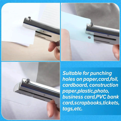 Heavy Duty Handheld Single Hole Punch For Paper Card Plastic PVC And Cardstock Long Reach Pro Grade Hole Puncher in use