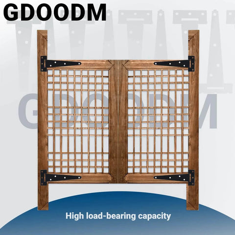 Wooden gate with 12 Pack 6 Inch T Strap Shed Door Hinges Black Heavy Duty Tee Hinges For Wooden Fences Yard Gates Barn Doors Rustproof