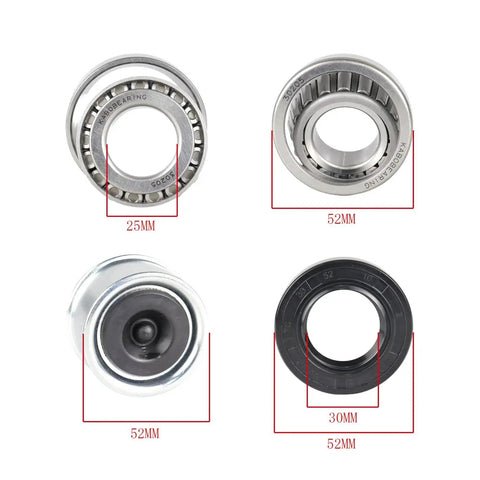 Trailer Wheel Hub Bearings Kit For 25mm Axles, Set Of 4 30205 Bearings With TC Seals 30x52x10mm, rubber dust covers shown