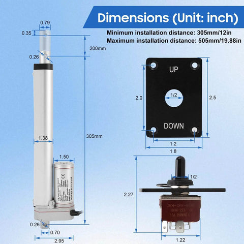 Electric Linear Actuator 1500N 12V DC Heavy Duty High Speed Quiet Under 50 dB With 200 Millimeter Stroke dimensions