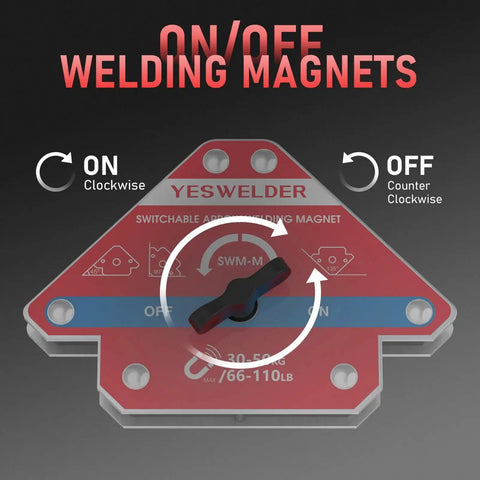 Front view of Arrow Shaped Welding Magnet Set With Switchable On Off 2 Pieces 110 LB Holding Power Magnetic Welding Holder for metalworking.