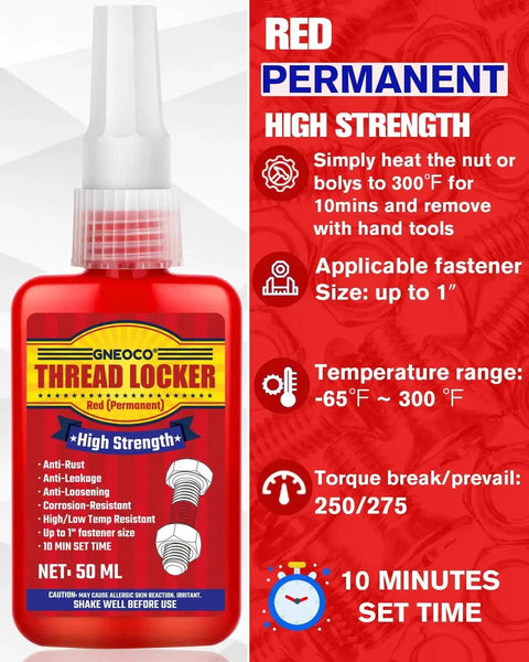 Red Thread Locker High Strength Threadlocker For Nuts Bolts And Fasteners Permanent Anaerobic Glue For Automotive And Machinery 50 Ml