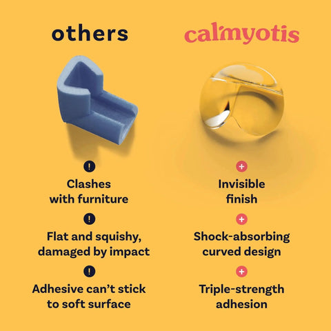 Comparison of blue corner protector and transparent PVC corner protector by Calmyotis for baby safety and furniture edge guards.