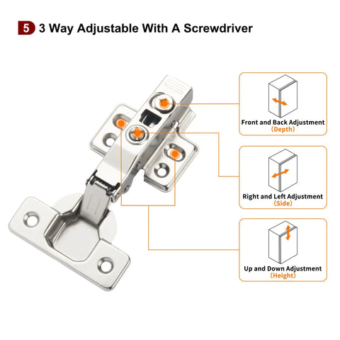 Two Pack Full Overlay Frameless Soft Close Concealed European Cabinet Hinges adjustable with screwdriver, 35mm cup