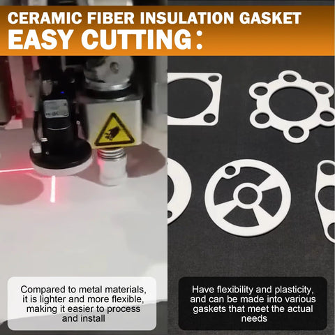 Ceramic fiber gasket material sheets for high-temp furnaces; 7x10x1/8 in, 8 pcs, white gaskets beside a laser cutter.