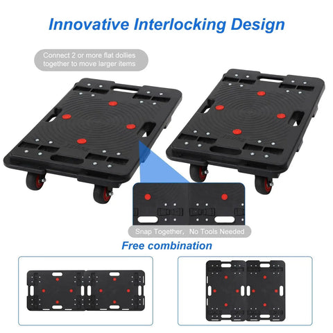 Interlocking Flat Dolly Set With 360 Degree Wheels For Heavy Furniture, Portable Moving Rollers, Black design illustration