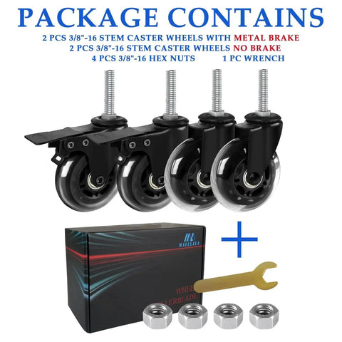 Three Inch Caster Wheels Set Of Four Heavy Duty Casters With Two Brakes And Two Swivel Casters No Noise Rubber Wheels package contents