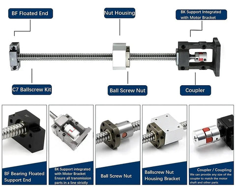 12mm CNC Ballscrew Kit SFU1204 RM1204 Anti Backlash Ball Screw 500mm Length With Nut End Supports BK BF10 Coupler