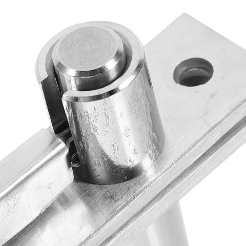 Close-up of Heavy-Duty Hidden Pivot Door Hinges Stainless Steel Swivel Torque Hardware for cabinet and bookshelf doors.