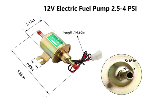 12V Inline Low Pressure Fuel Pump For Gas And Diesel With 2.5 To 4 PSI Output, 30 GPH Flow Rate, 8 Mm Hose Size, Built In Check Valve