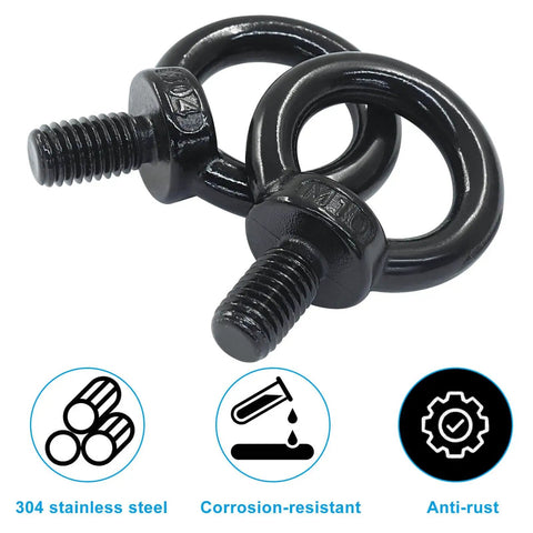 Two Pack M10 Lifting Eye Bolts Stainless Steel 304 Heavy Duty Shoulder Eye Bolts Black Finish For Machinery Lifting