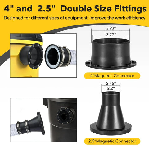 Magnetic Dust Collection Fittings For 4 Inch And 2.5 Inch Dust Collectors Quick Connect Vacuum Hose To Machinery Ports Dual Size Magnetic System