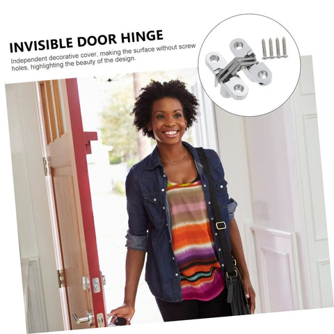 Hidden Door Hinge For Cabinets And Folding Doors Concealed Swing Hinge with Independent Screw Cover in zinc alloy, front view.