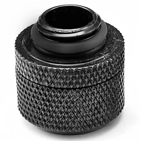 dracaena.io compression fitting, G1/4 to 14mm OD, black knurled body, hard tubing PC water cooling, 6-pack
