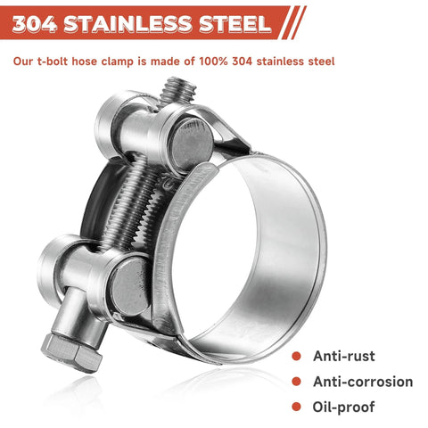 T Bolt Hose Clamp 17 To 19mm OD 304 Stainless Steel Pipe Strap Clamp Adjustable Heavy Duty Tube Clamp 4 Pack Fits 0.67 To 0.75 Inch Hose