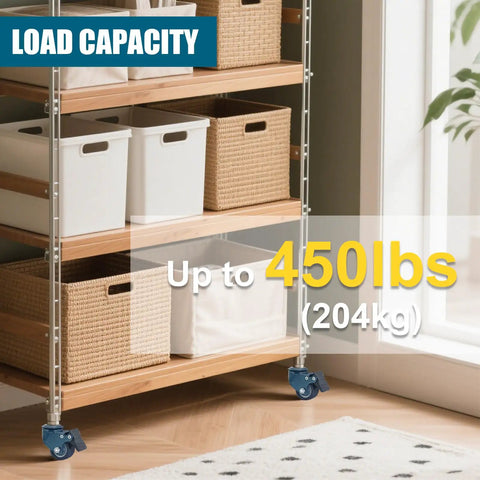 Heavy Duty M8 1.25 Threaded Stem Caster Wheels Set Of 4 1.6 Inch Swivel PU Castors in use on shelving unit