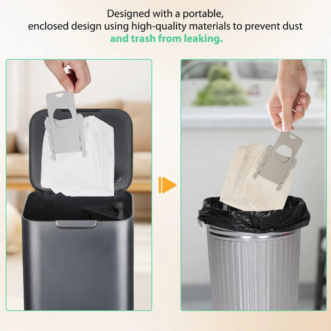 20-pack high-capacity Roomba vacuum bags in gray for iRobot i/j series and s9+; shown being loaded into a dustbin.