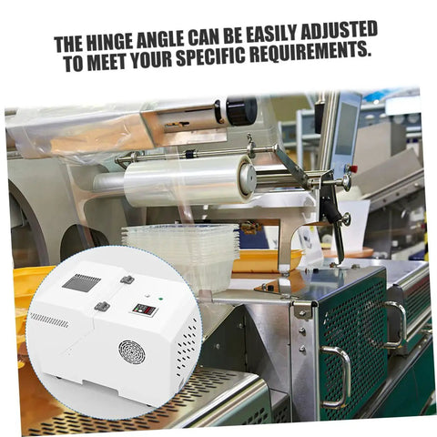 Industrial packaging machine with adjustable hinge angle, featuring silent soft-close mechanism by Gleavi.