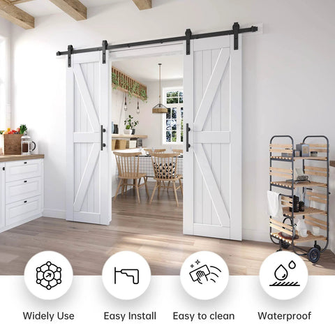 Double 24In By 84In Barn Door Kit With 8Ft Sliding Hardware And Handle Included, DIY Ready, Easy Install, Water-Resistant White K-Frame in kitchen