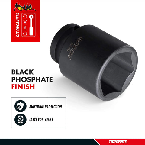 11mm Half Inch Drive 6 Point Metric Shallow Chrome Molybdenum Impact Socket Built For Heavy Duty Use With High Torque Grip And Black Phosphate Finish For Long Lasting Durability Ideal For Mechanics And DIY Pros showing black phosphate finish and maximum protection badges.