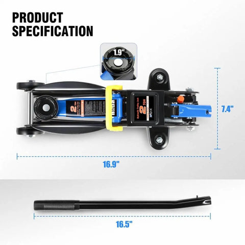 Top view of Low Profile Hydraulic Trolley Floor Jack 2 Ton Capacity 4000 Lbs With Lift Range From 5.1 To 13 Inches