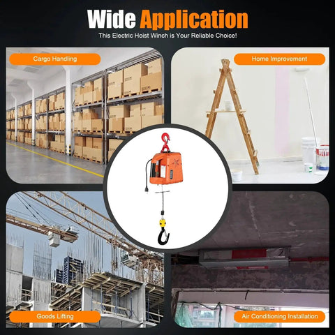 3 In 1 Electric Hoist Winch 2200 Lbs 110V With Remote And Manual Controls in use for lifting, cargo handling, and installation applications.