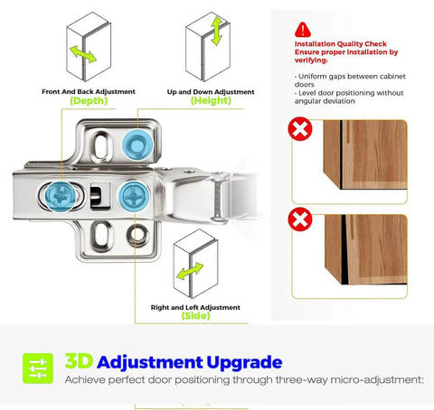 10 Pack Soft Close Concealed Cabinet Hinges For European Full Overlay Frameless Cabinets Heavy Duty Adjustable Kitchen Cupboard Hardware diagram