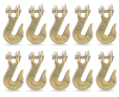 10-pack 3/8 Inch Clevis Grab Hook For Chains Grade 70 G70 Heavy Duty 6600 Lbs Break Strength Double Layer Forged Alloy Steel